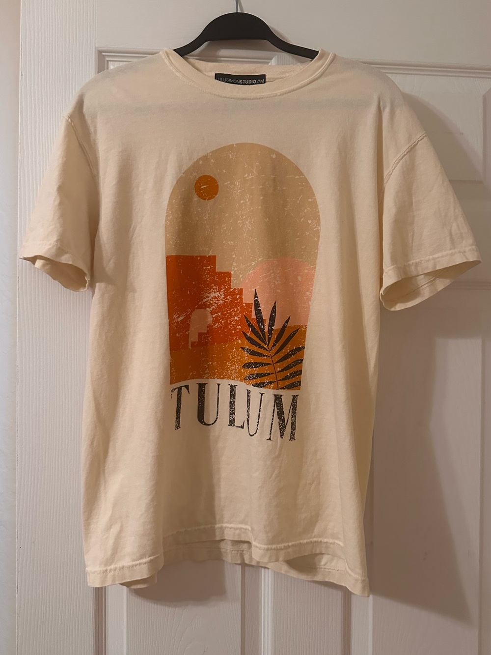 Vici Cream Tulum Graphic Tee with Orange & Tan Sunset Print